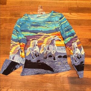 Colorful Horse Print Long Sleeve Tee